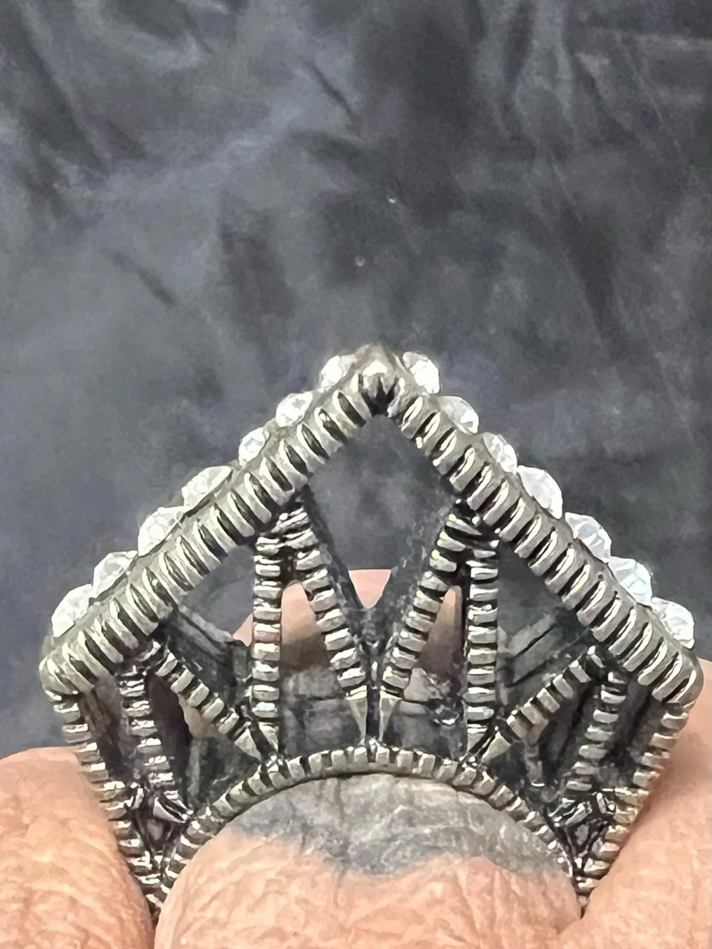 Silver-Tone Crown Ring with Clear Crystal Accents